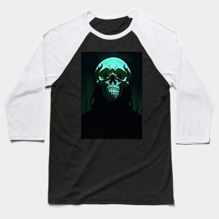 Neon Cyan Skull Baseball T-Shirt